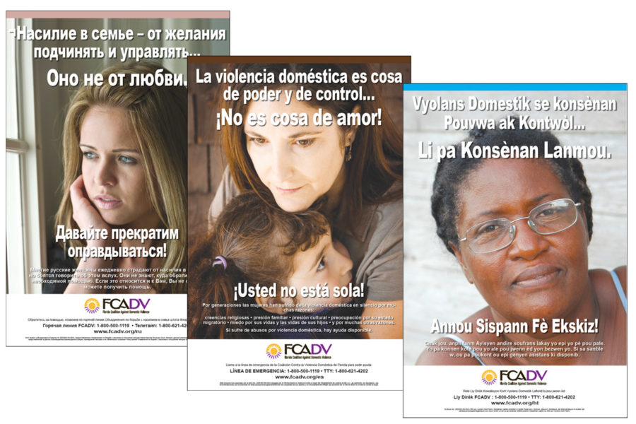 FCADV Posters in Russian, Spanish, Creole