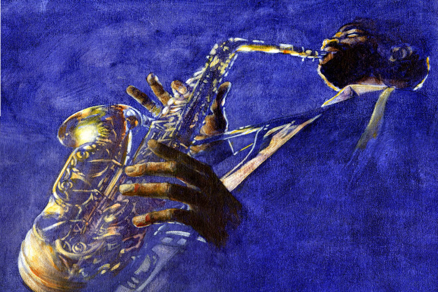 Jazz Musician in Oil on Canvas